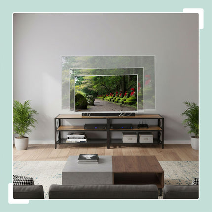 TV Stand with 4 Compartments, Wood-Effect Finish