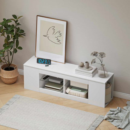 TV Stand with 6 Shelves, 2 Glass Racks, 140 cm, White