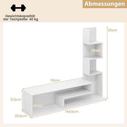 TV Stand with Bookshelf, Fits TVs Up to 50", White