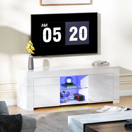 TV Stand with RGB LED Lights, Glossy White Finish
