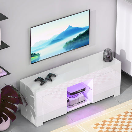 TV Stand with RGB LED Lights, Glossy White Finish