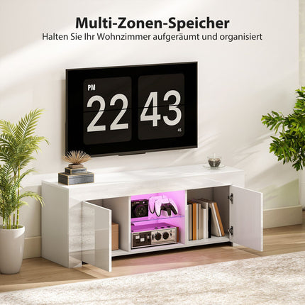 TV Stand with RGB LED Lights, Glossy White Finish