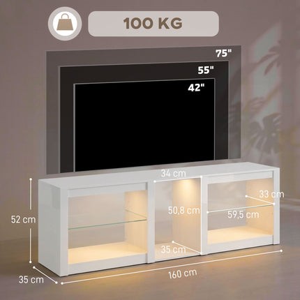 TV Stand with RGB LED Lights, High-Gloss White, 160 cm