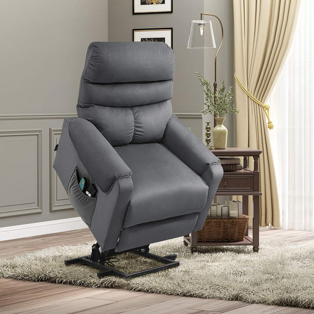 TV-fauteuil met massagefunctie en opstahulp, elektrisch verstelbaar met verwarming en ligfunctie, donkergrijs, 79 x 97 x 103 cm