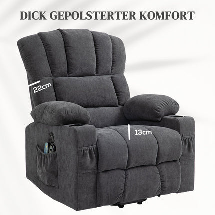 Electric recliner - massage, heating, USB ports, dark grey