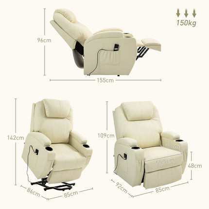Electric recliner, stand-up assistance, cream-colored artificial leather