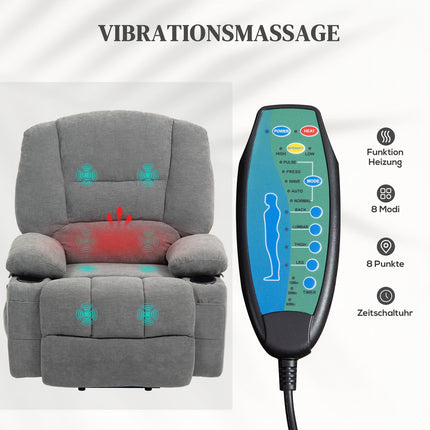 Electric reclining TV armchair, heating & massage, dark grey