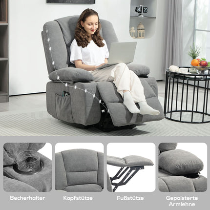 Electric reclining TV armchair, heating & massage, dark grey