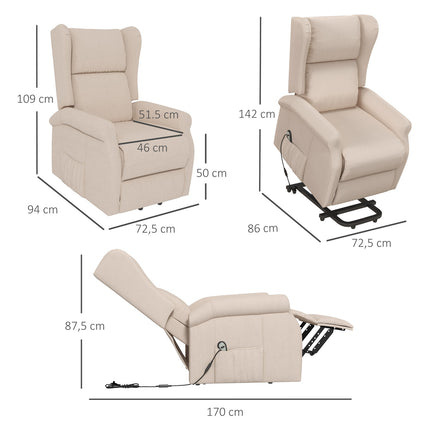 TV armchair with electric lift and lockable tilt, cream