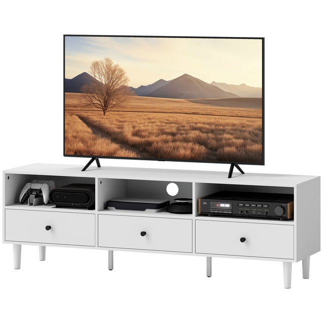 White TV cabinet with drawers, Cable management, 140 cm