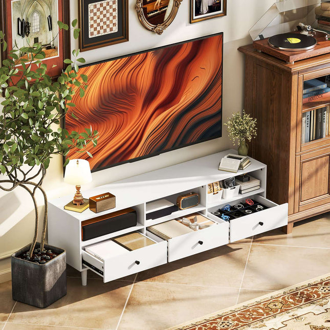 White TV cabinet with drawers, Cable management, 140 cm