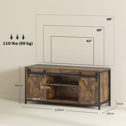 TV stand for 60-inch TVs, brown, 2 cabinets and shelves