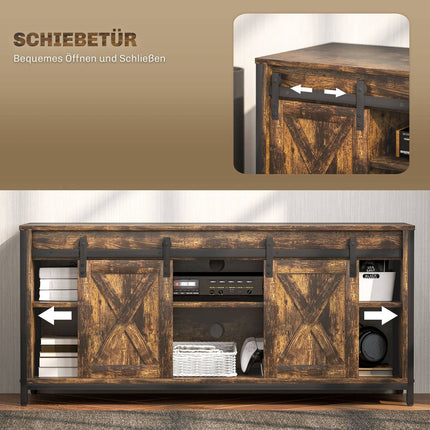TV stand for 60-inch TVs, brown, 2 cabinets and shelves