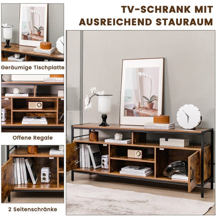 TV cabinet for TVs up to 65 inches lowboard with 2 doors & open compartments TV stand