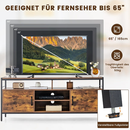 TV cabinet for TVs up to 65 inches lowboard with 2 doors & open compartments TV stand