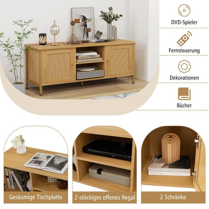 TV cabinet rattan lowboard with 2 doors and open shelves TV stand for televisions up to 55 inches 120 x 40 x 48 cm