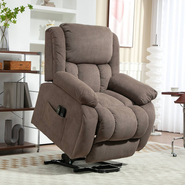 TV-stoel met opstahulp, elektrische relaxstoel met ligfunctie, massagefunctie, TV-stoel met verwarmingsfunctie, pocketveringkern, afstandsbediening en zijvak, lichtbruin