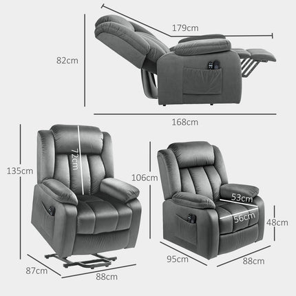 Electric reclining TV chair with heating & massage, dark grey