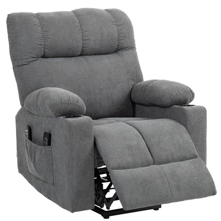 Lounger with standing aid, massage and height adjustment
