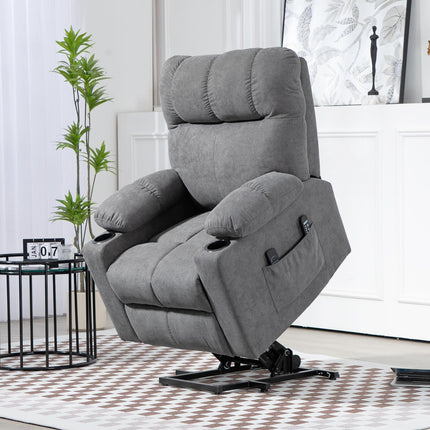Lounger with standing aid, massage and height adjustment
