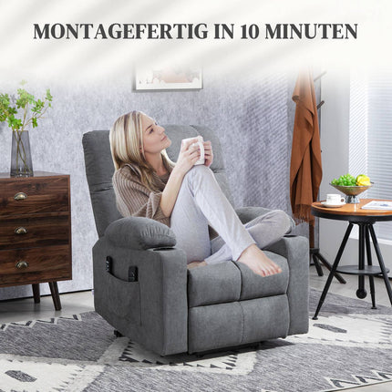 Lounger with standing aid, massage and height adjustment