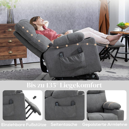 Lounger with standing aid, massage and height adjustment