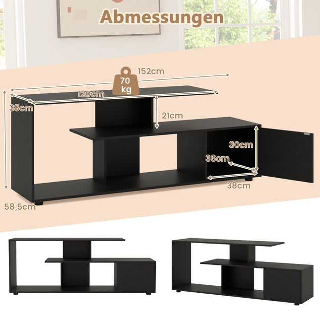 TV stand for TVs up to 55 inches with shelves &amp; Cabinet TV cabinet lowboard black