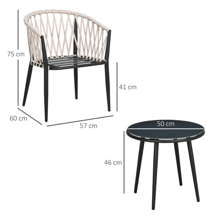 Balcony set - Steel table & 2 chairs with cushions, grey