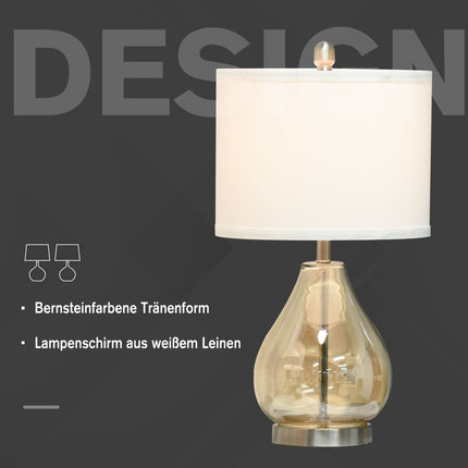 Set of 2 bedside lamps - glass, linen, E27 socket