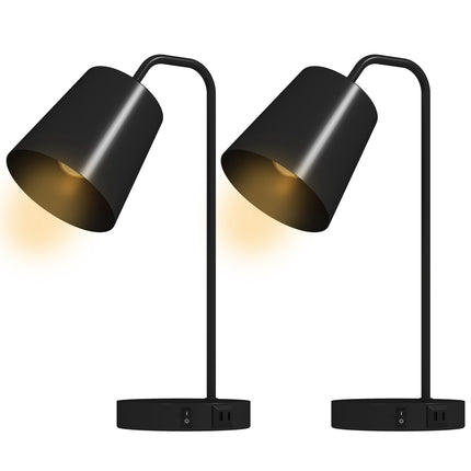 Table Lamp Set Of 2, Black Steel, USB-A/USB-C, E27