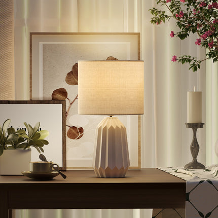Table Lamp with Linen Shade, 22x22x39 cm, White