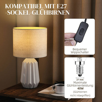 Table Lamp with Linen Shade, 22x22x39 cm, White