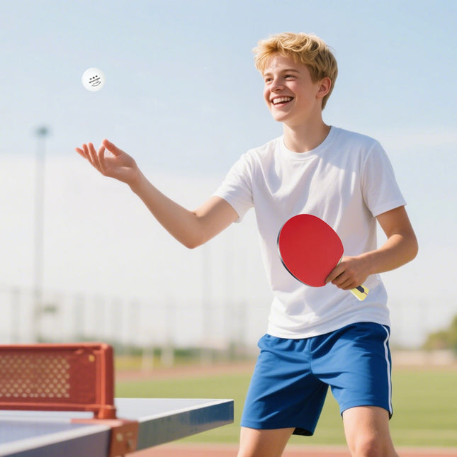Tafeltennisset: 4 peddels, 8 ballen, draagtas