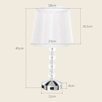 LED table lamp, crystal, USB rechargeable, Silver, E27 socket