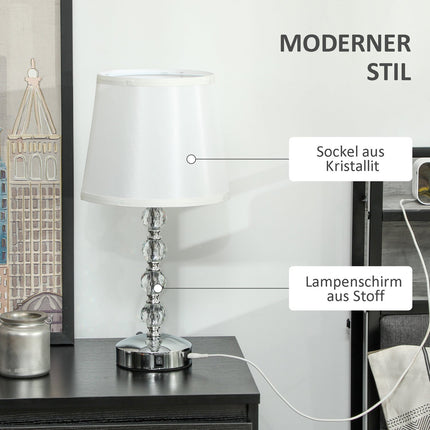 LED table lamp, crystal, USB rechargeable, Silver, E27 socket