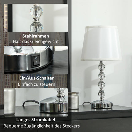 LED table lamp, crystal, USB rechargeable, Silver, E27 socket