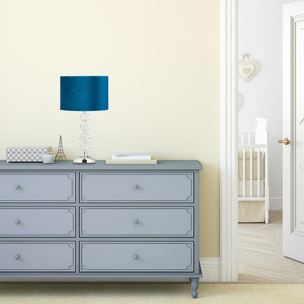 Table lamp in crystal and velvet blue