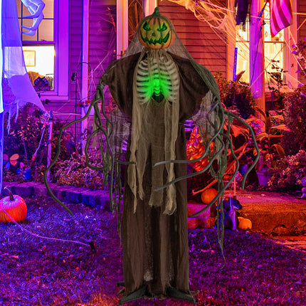 Talking Ghost Pumpkin Animatronic with Glowing Ribs, Moving Head, 6 Feet