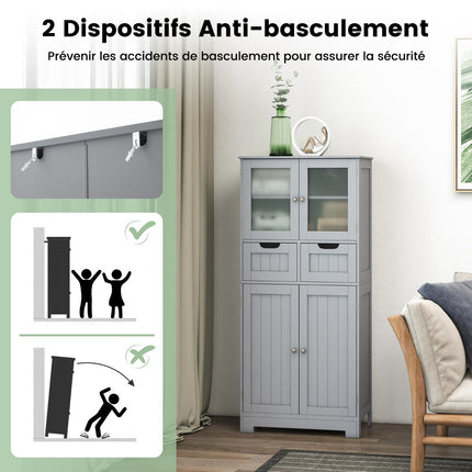 Tall Bathroom Cabinet, 4 Doors, 2 Drawers, Grey