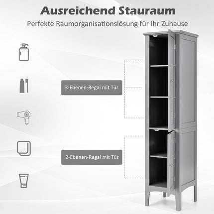 Tall Bathroom Cabinet, 5-Tier Freestanding Storage, Grey