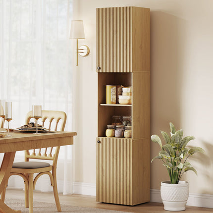 Tall Bathroom Cabinet, 6 Levels, Oak Finish, Adjustable Shelves