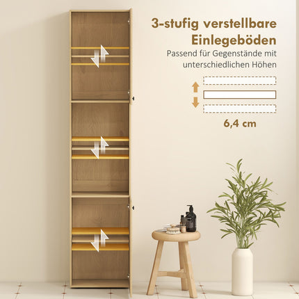 Tall Bathroom Cabinet, 6 Levels, Oak Finish, Adjustable Shelves