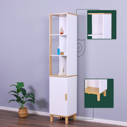 Tall Bathroom Cabinet, Door & 3 Shelves, Bamboo Accents
