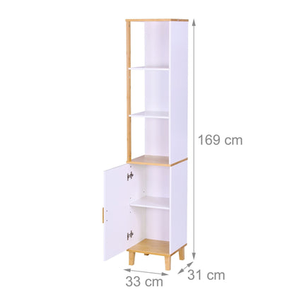 Tall Bathroom Cabinet, Door & 3 Shelves, Bamboo Accents