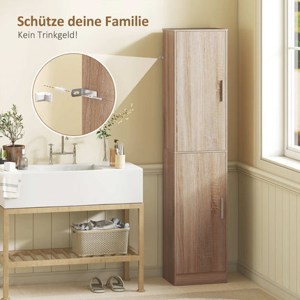 Tall Bathroom Cabinet, Natural Wood, Adjustable Shelves