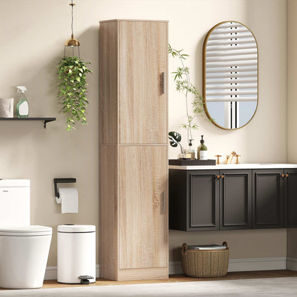Tall Bathroom Cabinet, Natural Wood, Adjustable Shelves