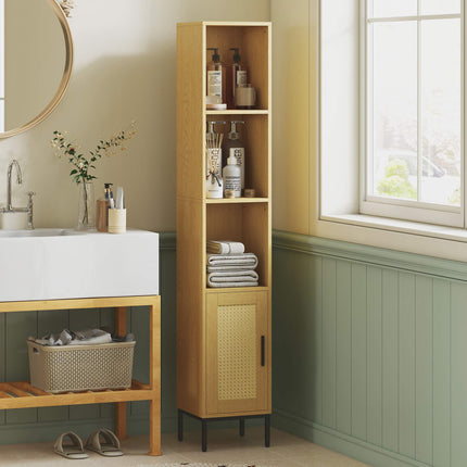 Tall Bathroom Cabinet, Slim Wood Look with Adjustable Shelf