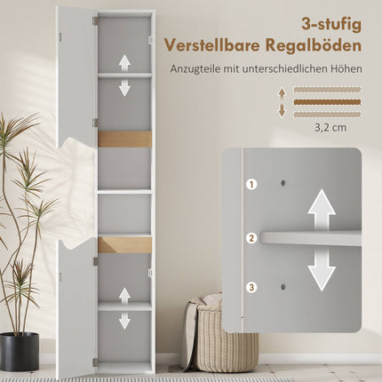 Tall Bathroom Cabinet, White, 2 Doors, 2 Open Shelves, Adjustable Shelves