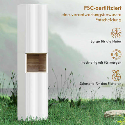 Tall Bathroom Cabinet, White/Natural Wood, Adjustable Shelves