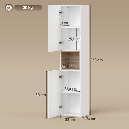 Tall Bathroom Cabinet, White/Natural Wood, Adjustable Shelves
